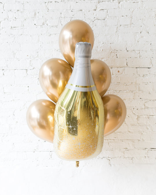 Golden - Champagne Foil and 11in Balloons - bouquet of 7