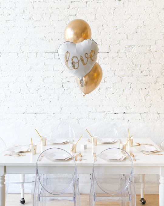 Golden - Love Foil Heart and 11in Balloons - bouquet of 3