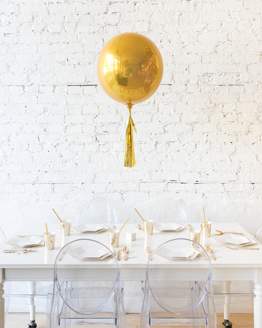 16in Gold Orb Foil Balloon and Gold Skirt Centerpiece