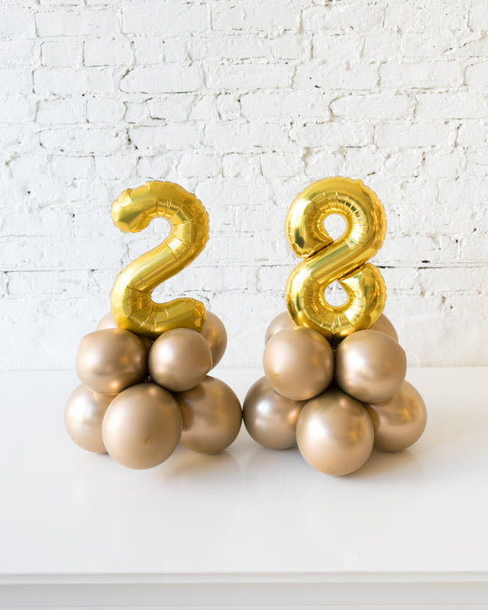 Golden - Tabletop Foil Number on Balloon Base - 1.5ft