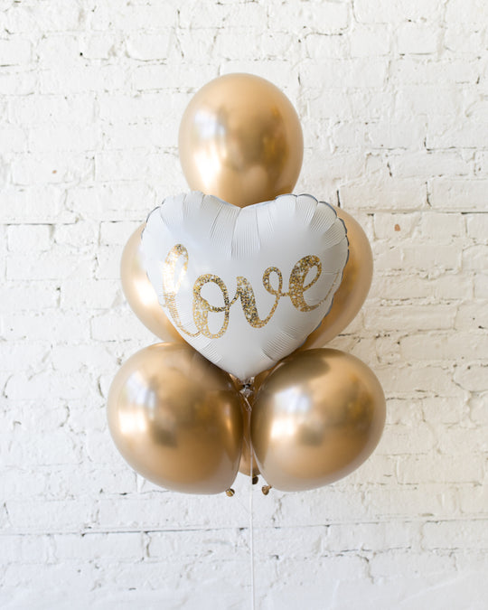 Golden - Love Foil Heart and 11in Balloons - bouquet of 7