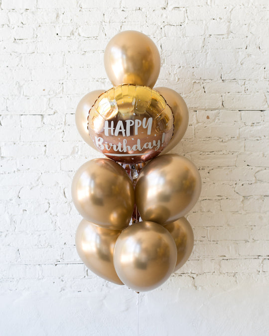 Golden - Happy Birthday Foil and 11in Balloons - bouquet of 10