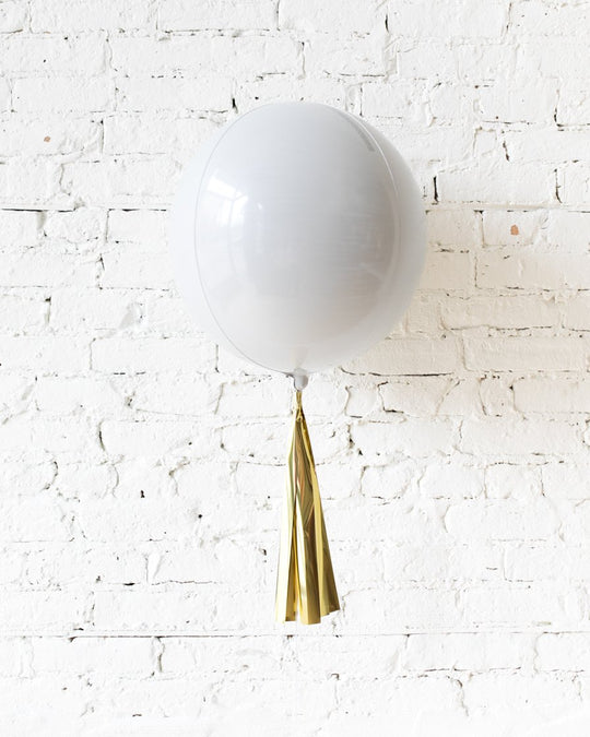 16in White Orb Foil Balloon and Gold Skirt