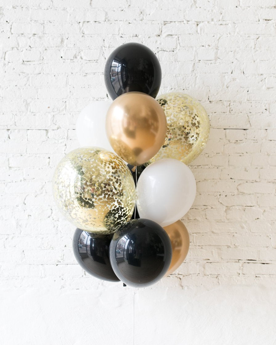 Fave Colors - Black & Gold Birthday Balloon Bouquet (12 Balloons) - Balloon  Delivery by