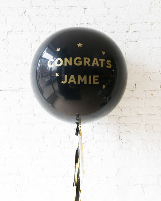 GIFT-Personalized Gift Black Congrats Balloon and Black, White and Gold Tassel