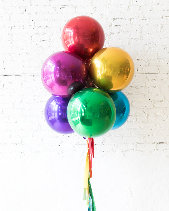 Rainbow Palette Orb Balloons and Tassel - bouquet of 7