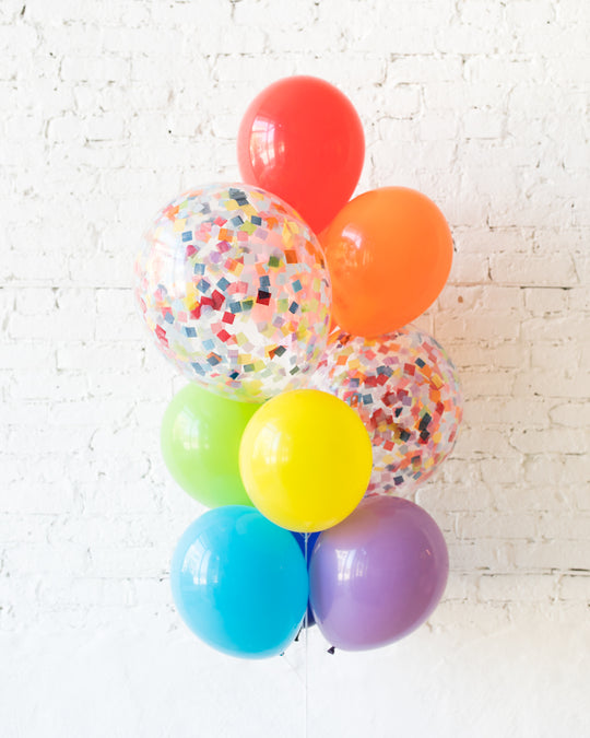 Rainbow Palette Confetti and 11in Balloons - bouquet of 10