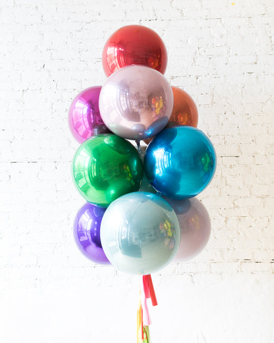Rainbow Palette Orb Balloons and Tassel - bouquet of 10