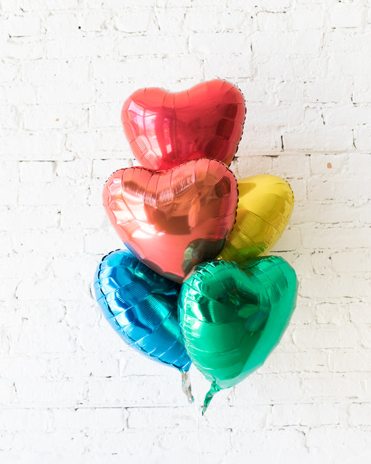 Rainbow Palette Heart Balloons - bouquet of 5