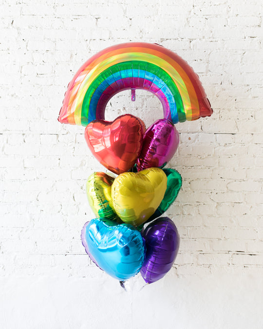 Rainbow Palette Hearts and Rainbow Balloons - bouquet of 10