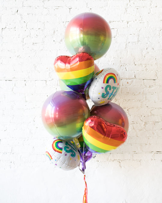 GIFT-Rainbow Heart and Orb Stay Positive Balloon Bouquet