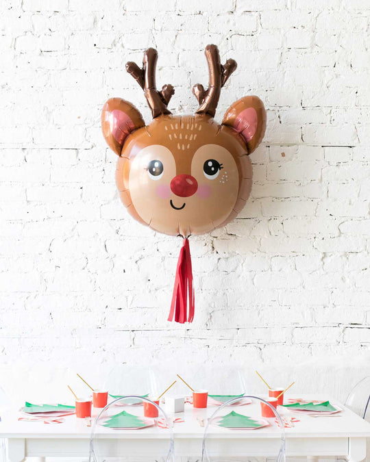 39in Reindeer Foil Balloon with Red Skirt Centerpiece