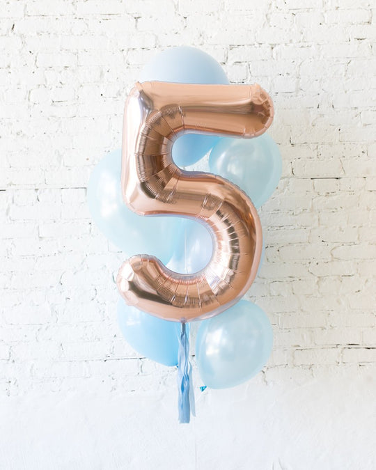 GIFT-Pastel Blue and Rose Gold Palette Foil Number and Latex Balloon Bouquet