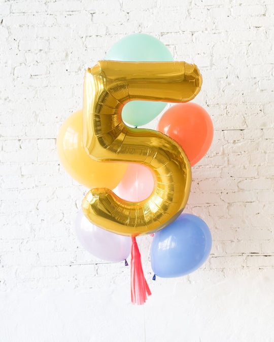 GIFT-Pastel Rainbow Palette Foil Number and Latex Balloon Bouquet