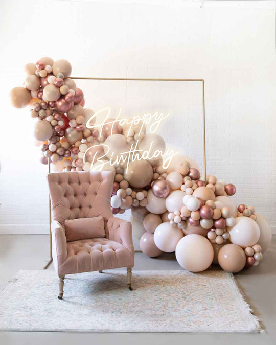 Golden - 7x7 Frame Install Piece with Happy Birthday Neon Sign