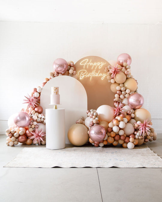 Midnight Copper - The Cabriole Set with Happy Birthday Neon Sign