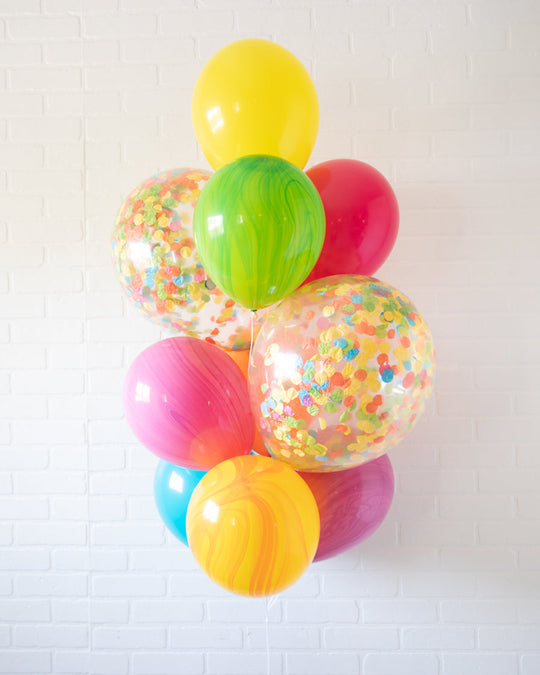Rainbow Village - Confetti and 11in Balloons - bouquet of 10