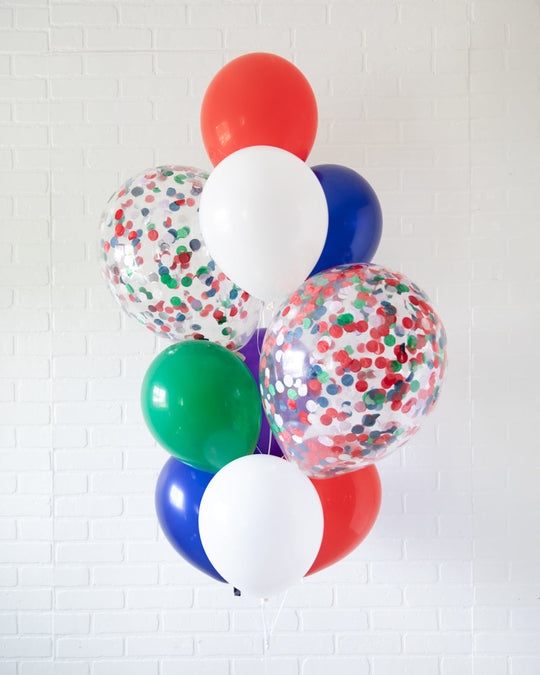 Super Squad - Confetti and 11in Balloons - bouquet of 10