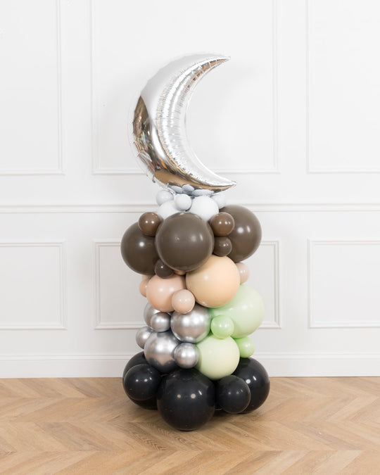 Mandalorian Theme - Silver Crescent Moon Foil Balloon Column - 4ft