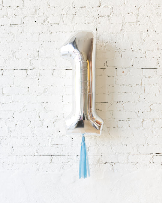 34in Silver Foil Number with French Blue Skirt