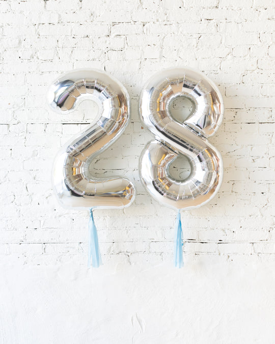 34in Silver Foil Numbers with French Blue Skirts