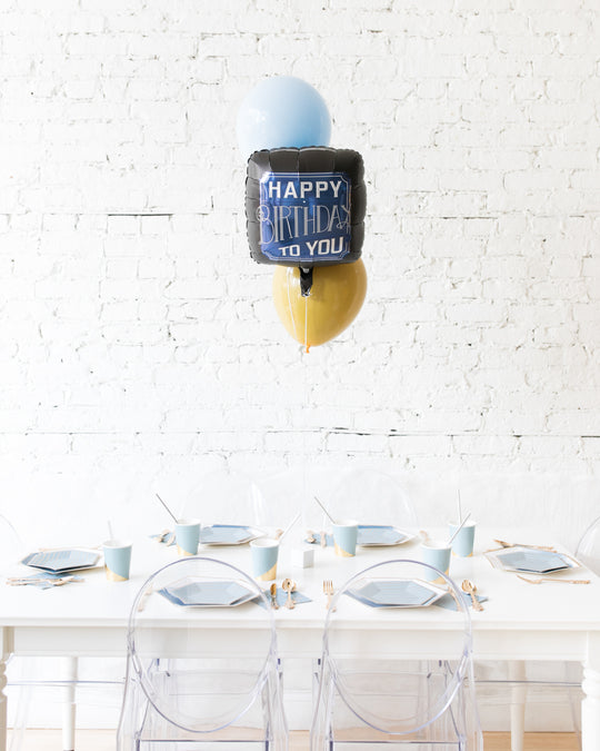 Mid Century Hues - Happy Birthday Foil and 11in Balloons Centerpiece - bouquet of 3