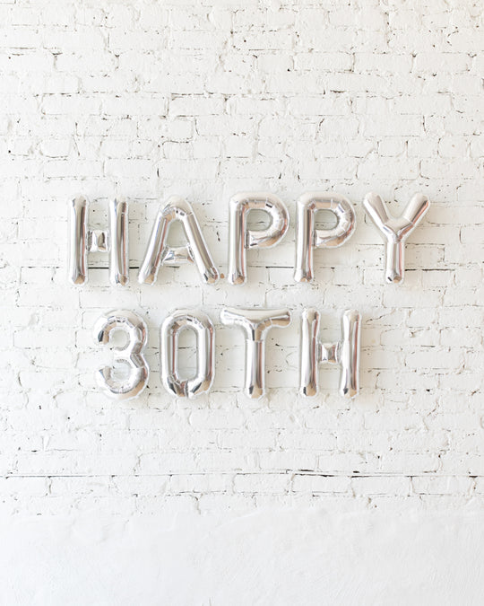 16in Silver Happy Number Birthday Foil Balloon Set