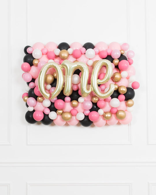 Pink Magical Party Mouse Theme - ONE Script Balloon Backdrop Board - 30inx40in