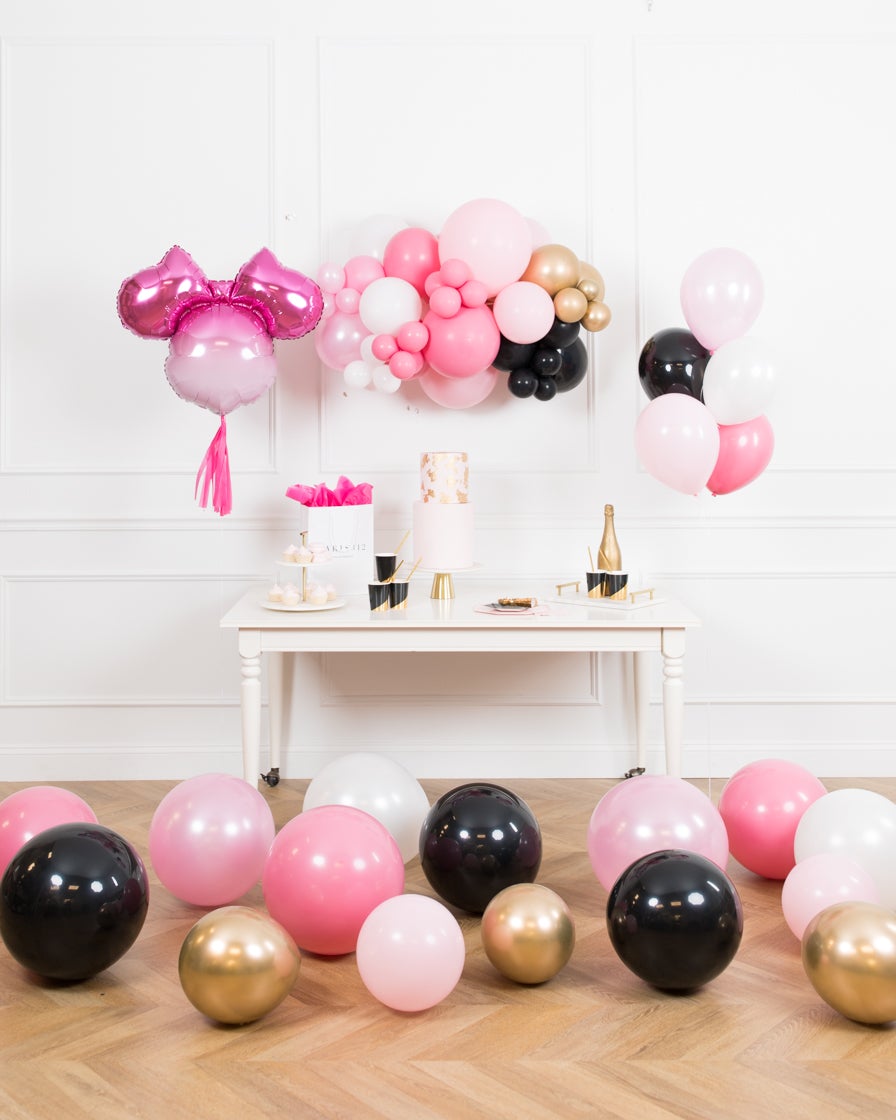 Pink Black Party Decorations Gold Balloons