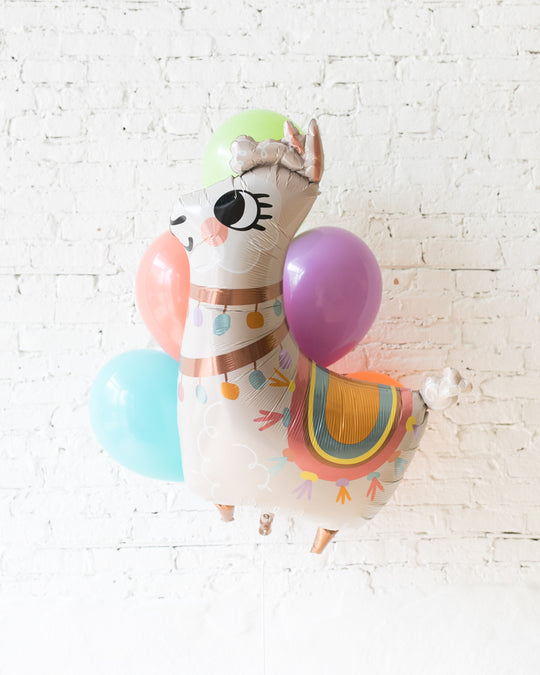Fiesta Theme - Llama Foil and 11in Balloons - bouquet of 7