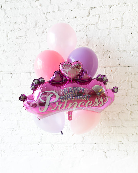 GIFT-Princess Theme Crown Foil and 11in Balloons - bouquet of 7