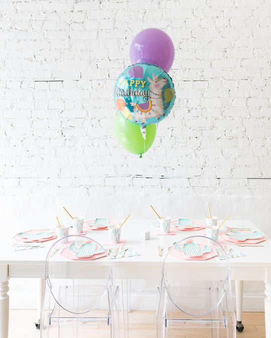 Fiesta Theme - Happy Birthday and 11in Balloons Centerpiece - bouquet of 3