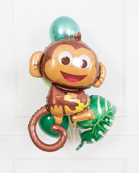 Jungle Theme Monkey Foil and 11in Balloons - bouquet of 7