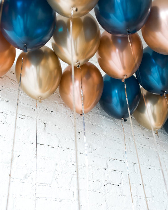 GIFT-Gold, Navy and Copper Palette 11in Ceiling Balloons - set of 25