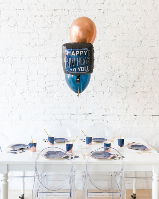 Midnight Copper - Happy Birthday to You Foil and 11in Balloons Centerpiece - bouquet of 3