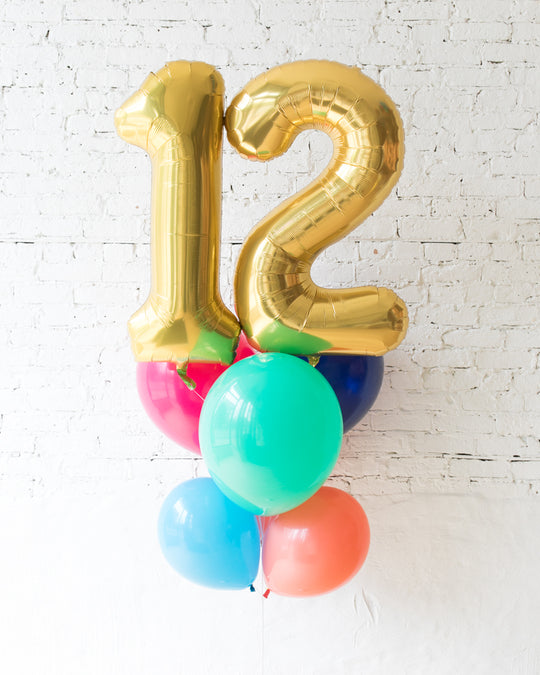 Party Animal Theme - Double-Digit Foil and Latex Balloons -  bouquet of 8