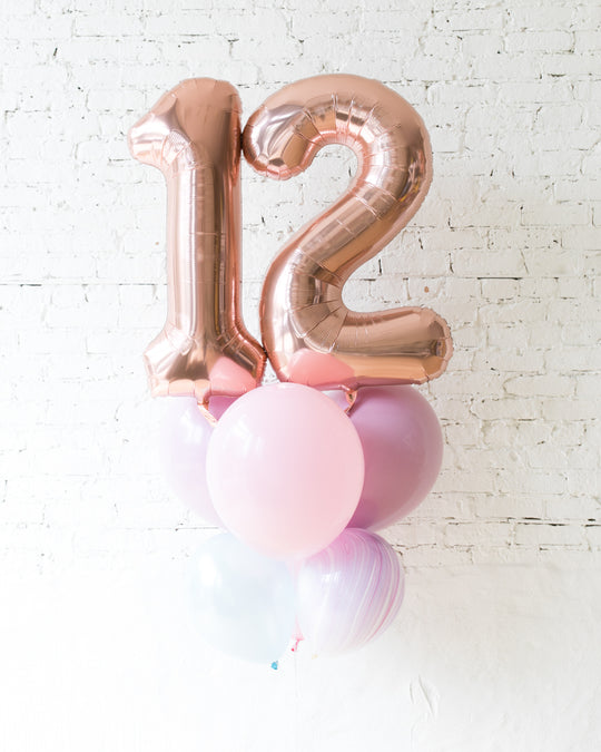 Unicorn Theme - Double-Digit Foil Number and Latex Balloons - bouquet of 8