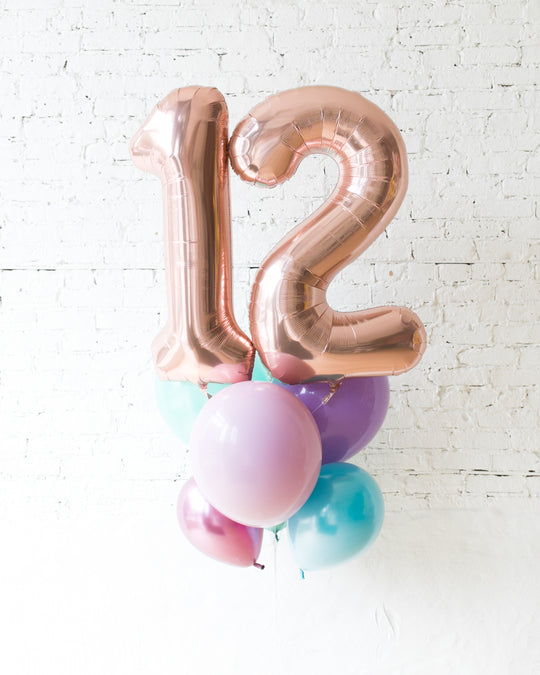 Mermaid Theme - Double-Digit Foil and Latex Balloons - bouquet of 8