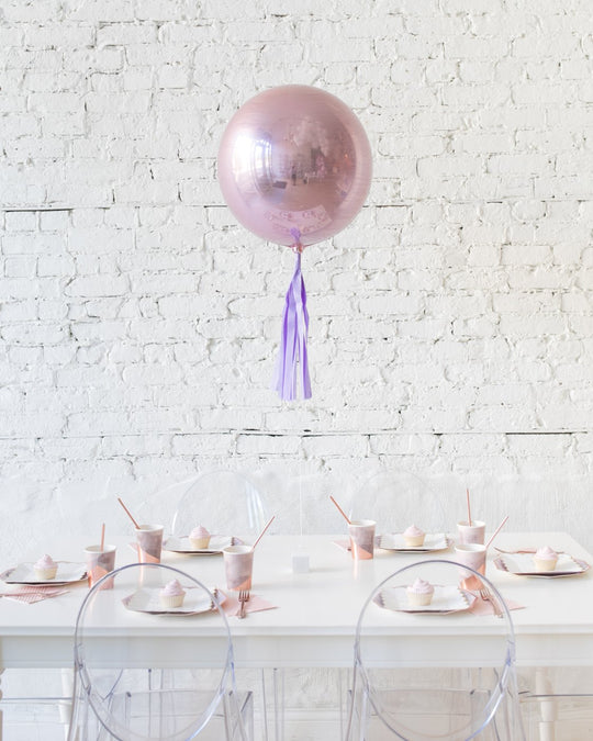 16in Rose Gold Orb Foil Balloon and Lavender Skirt Centerpiece