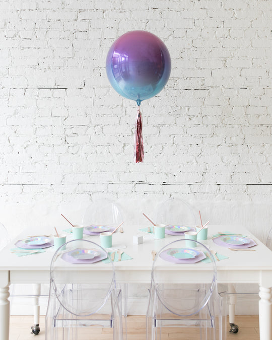 16in Pink, Purple and Blue Ombre Orb Foil Balloon and Rose Gold Skirt Centerpiece