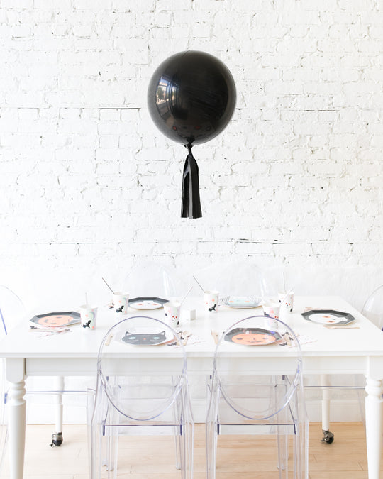 16in Black Orb Foil Balloon with Black Skirt Centerpiece