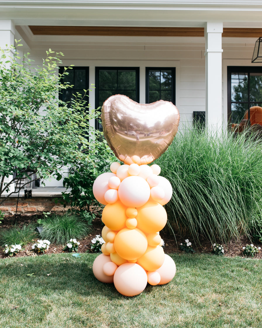 【BOK PLACE】Destroyed Pleated Pin Tuck Balloon W PT XL Ver OUTDOOR - Bridal - Balloon Column with Heart Foil - 4ft