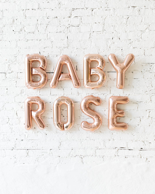 OUTDOOR-Customizable 16in BABY NAME Rose Gold Foil Balloon Set