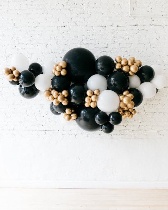 OUTDOOR-Black, White and Gold Balloon Installation