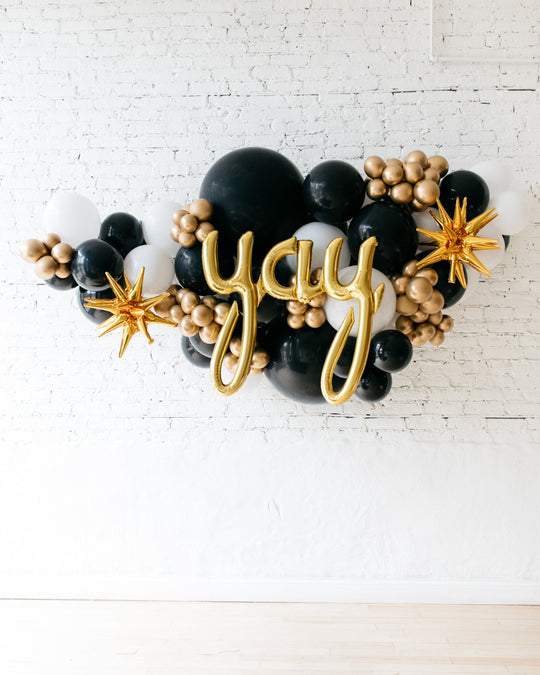 OUTDOOR-YAY Black, White & Gold Palette Balloon Garland