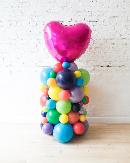 OUTDOOR-Magenta Heart and Rainbow Palette Balloon Column - 4ft
