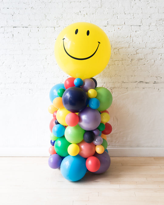 Rainbow Palette and Happy Face Balloon Column - 4ft