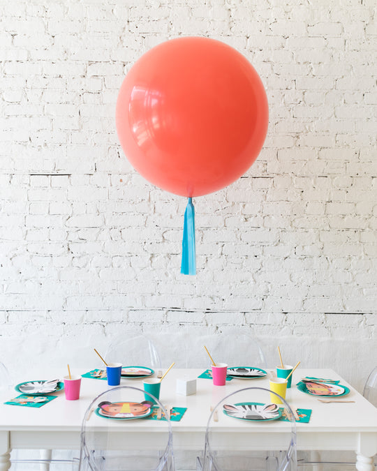 Coral Giant Balloon with Blue Skirt Centerpiece