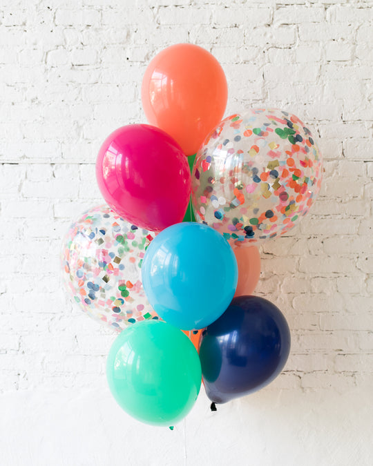 Party Animal Theme - Confetti and 11in Balloons - bouquet of 10