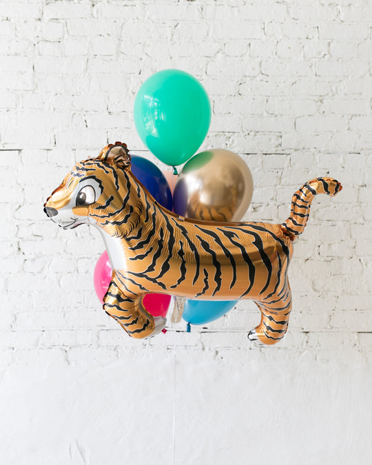 Party Animal Theme - Tiger Foil and 11in Balloons - bouquet of 7